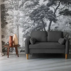 Sofá estilo escandinavo em tecido com pés em madeira, 2 lugares