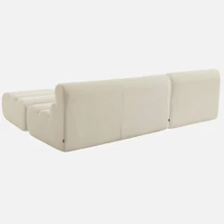 Sofá modular com apoio para os pés em tecido bouclé, 3 lugares