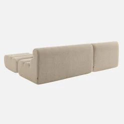 Sofá modular com apoio para os pés em tecido bouclé, 3 lugares