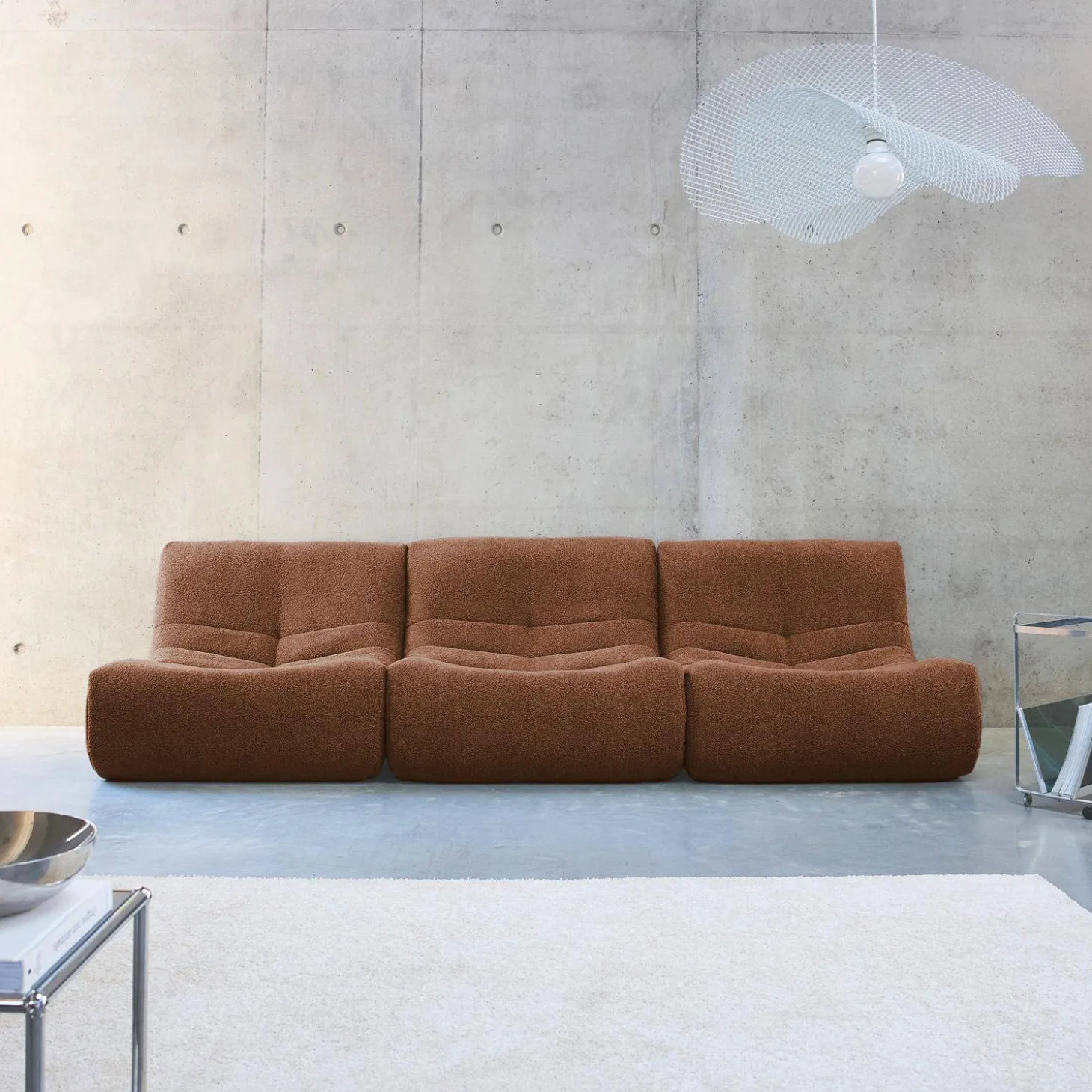 Sofá modular em boucle texturizado de 3 lugares