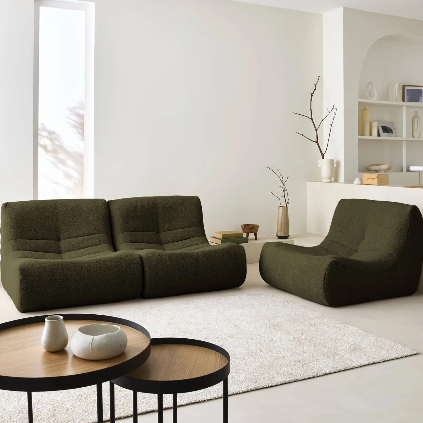 Sofá modular em boucle texturizado de 3 lugares