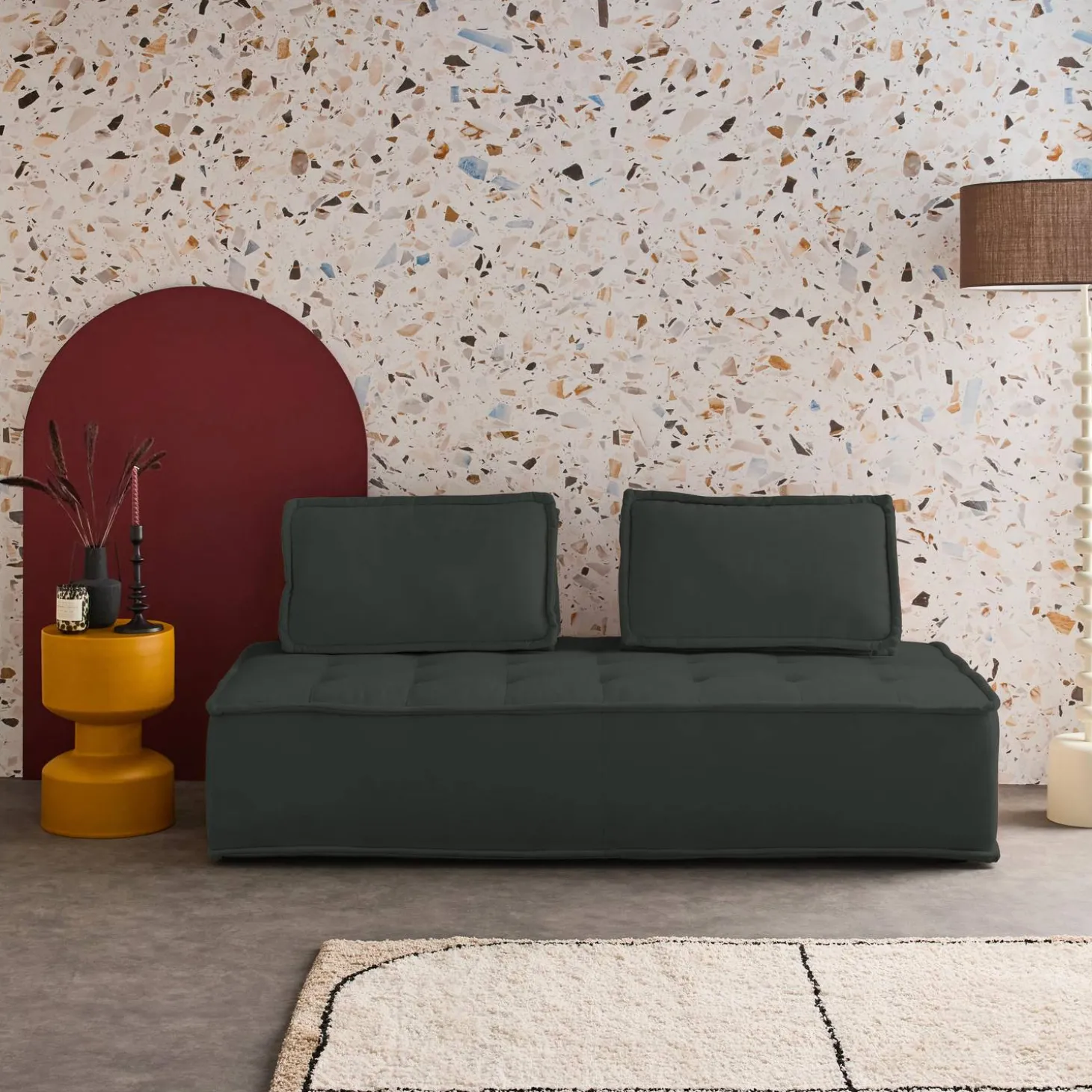 Sofá modular em tecido alcochoado, 2 lugares
