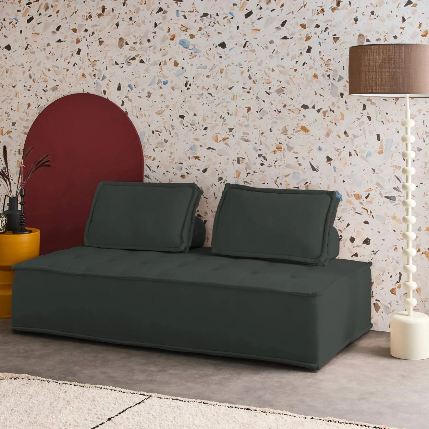 Sofá modular em tecido alcochoado, 2 lugares