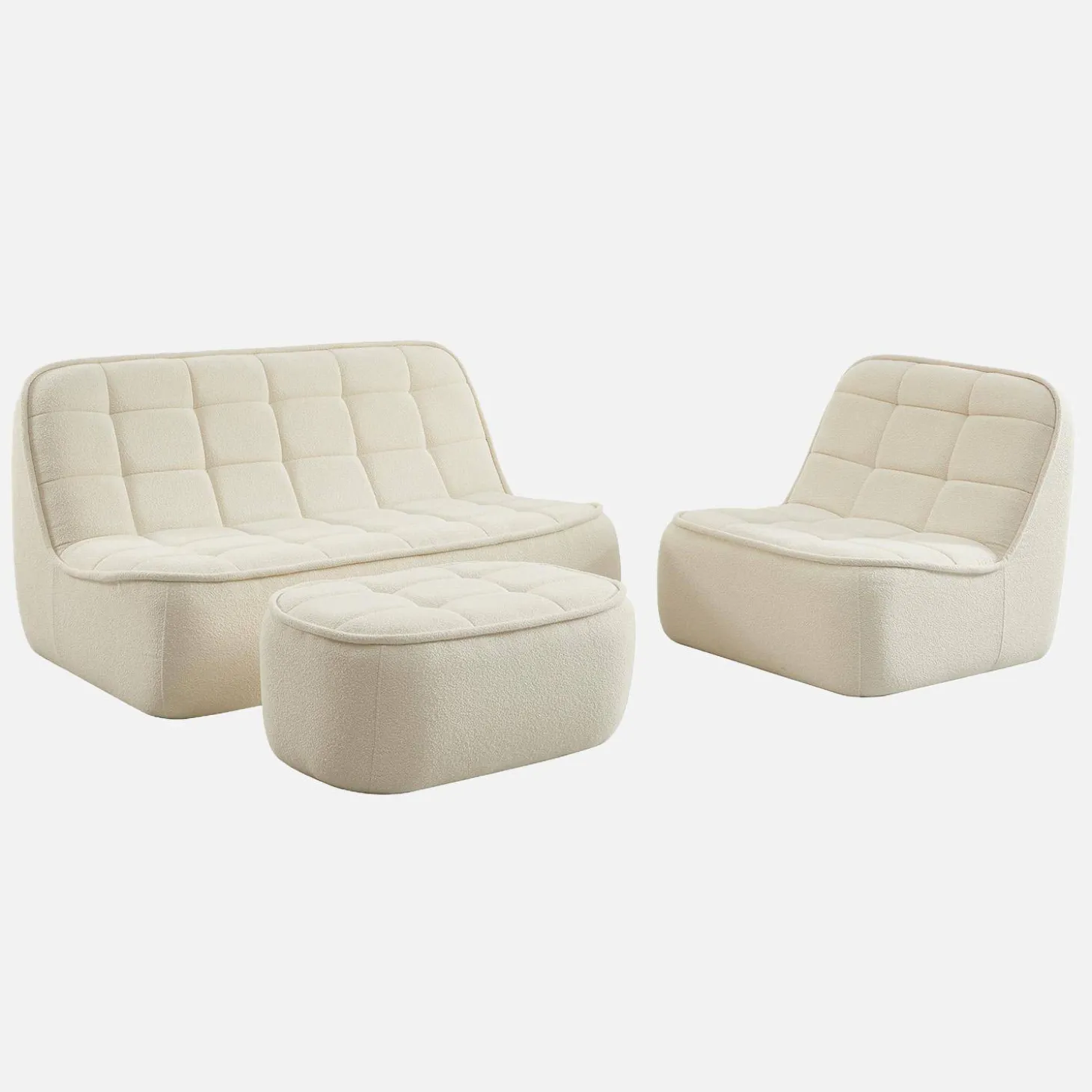 Sofá modular em tecido bouclé com apoio para os pés , 3 lugares