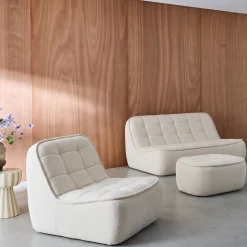 Sofá modular em tecido bouclé com apoio para os pés , 3 lugares
