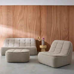 Sofá modular em tecido bouclé com apoio para os pés , 3 lugares