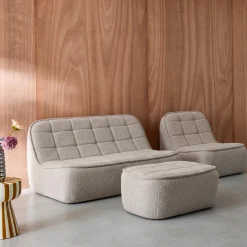 Sofá modular em tecido bouclé com apoio para os pés , 3 lugares