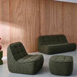 Sofá modular em tecido bouclé com apoio para os pés , 3 lugares