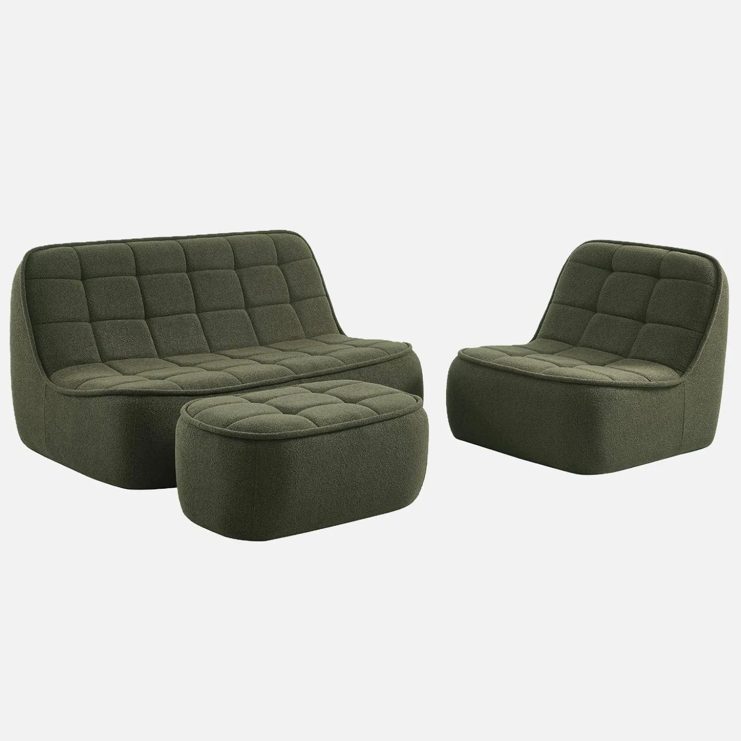 Sofá modular em tecido bouclé com apoio para os pés , 3 lugares