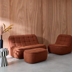 Sofá modular em tecido bouclé com apoio para os pés , 3 lugares