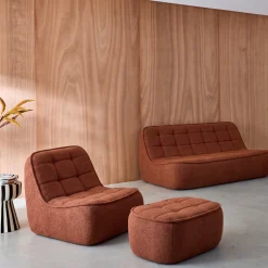 Sofá modular em tecido bouclé com apoio para os pés , 3 lugares