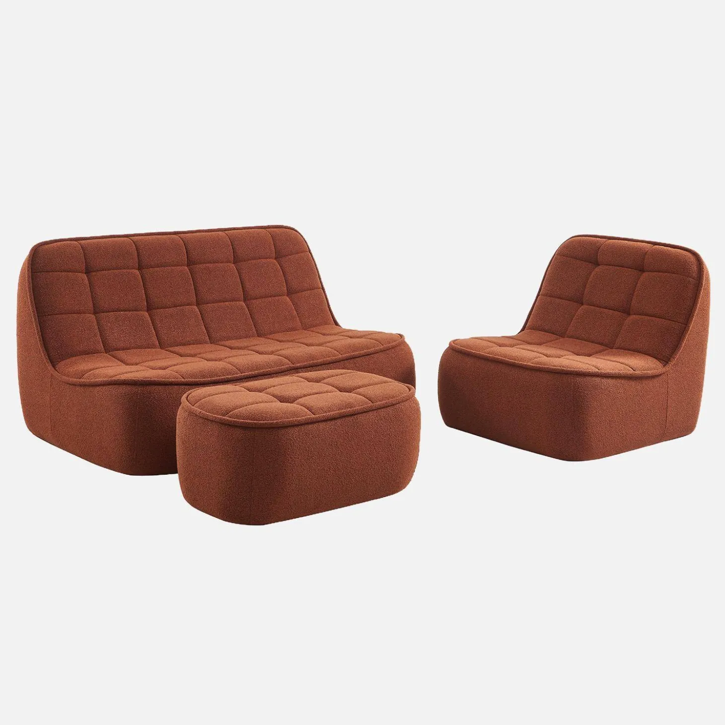 Sofá modular em tecido bouclé com apoio para os pés , 3 lugares