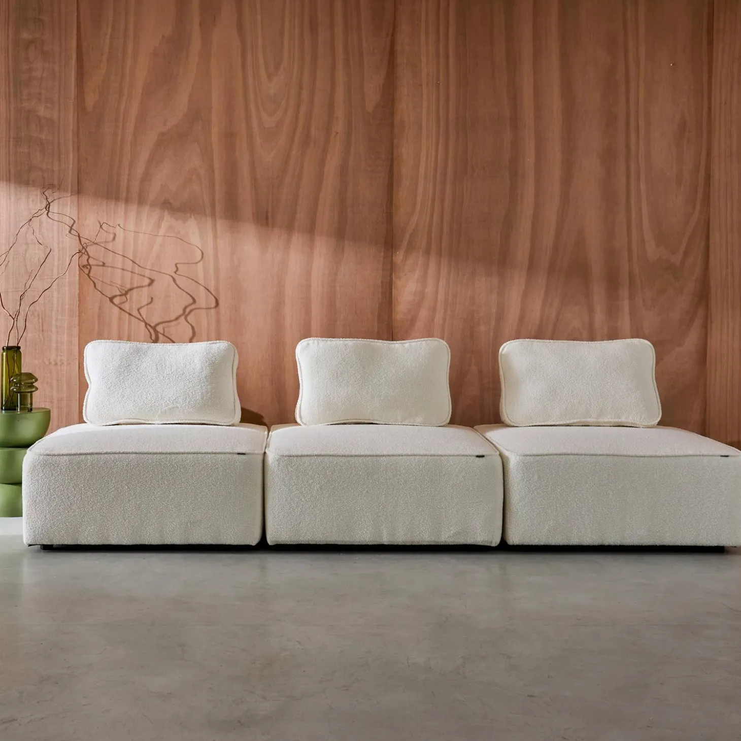 Sofá modular em tecido boucle de 3 lugares