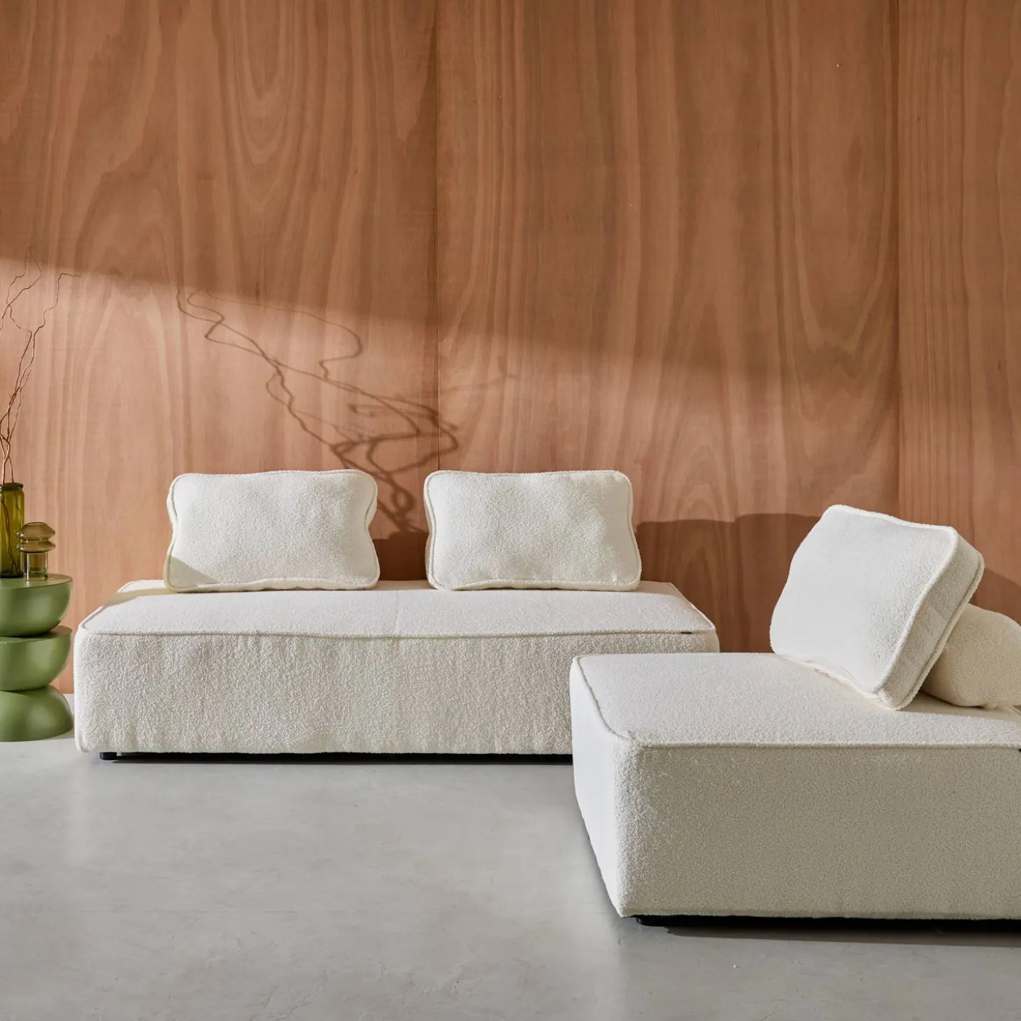 Sofá modular em tecido boucle de 3 lugares