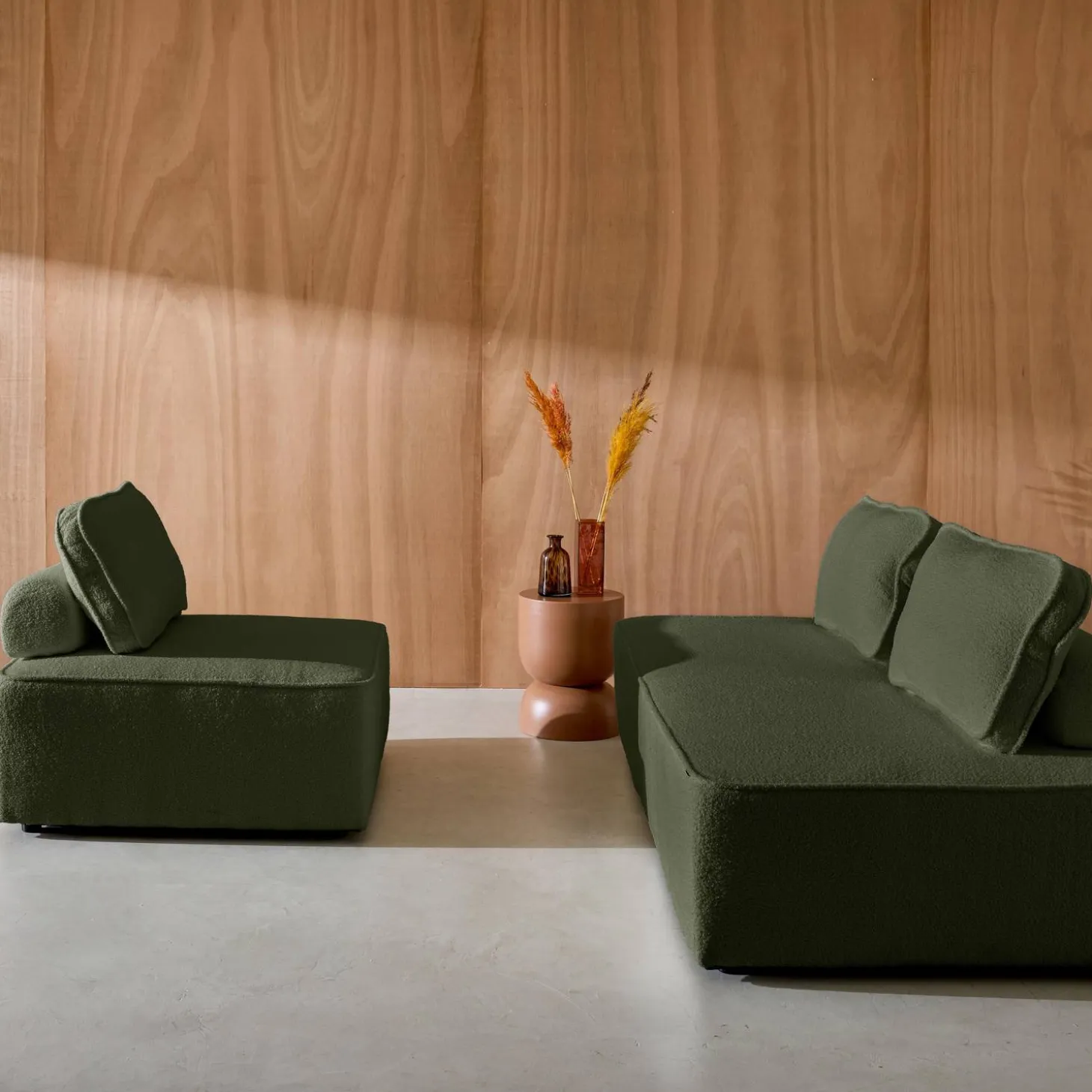 Sofá modular em tecido boucle de 3 lugares