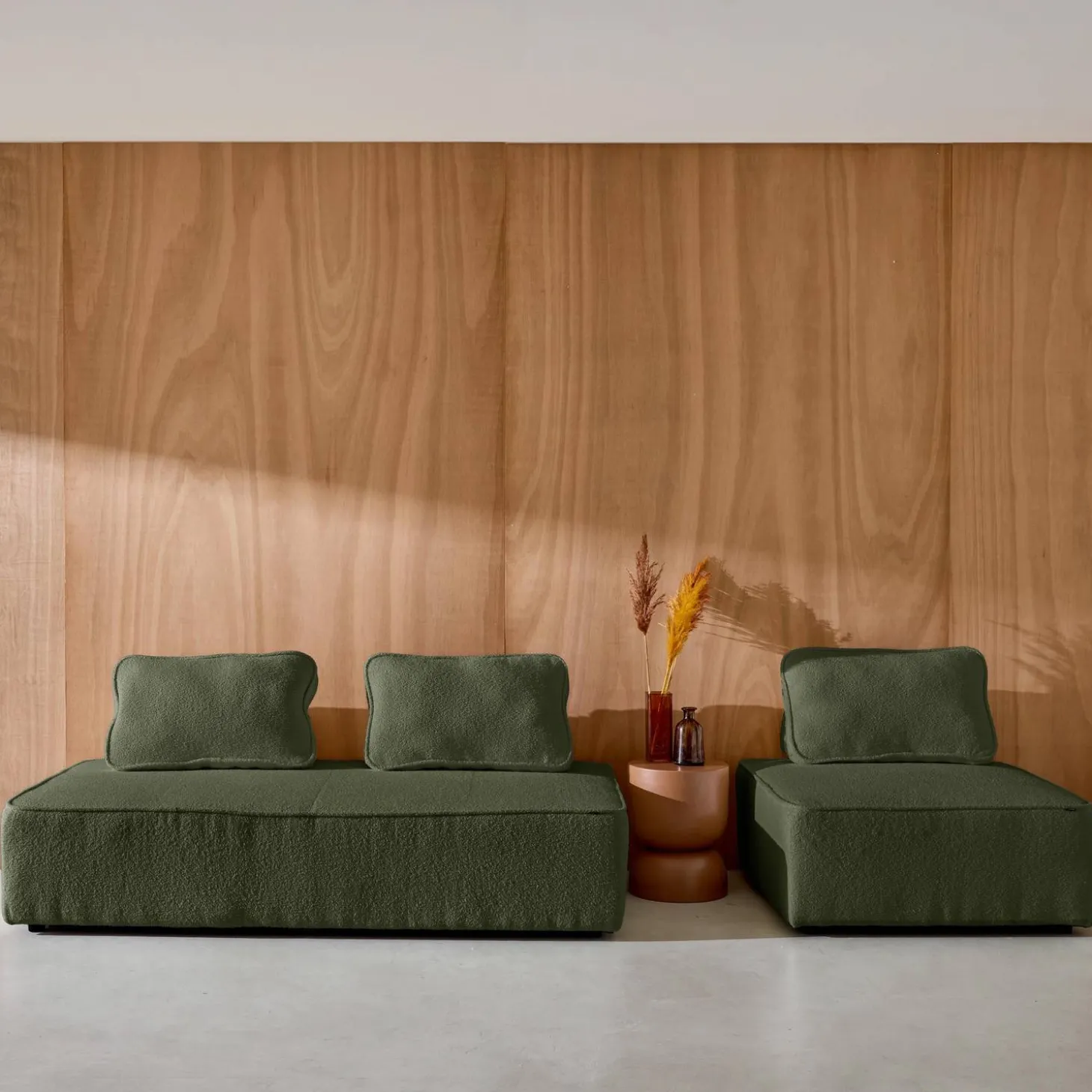 Sofá modular em tecido boucle de 3 lugares
