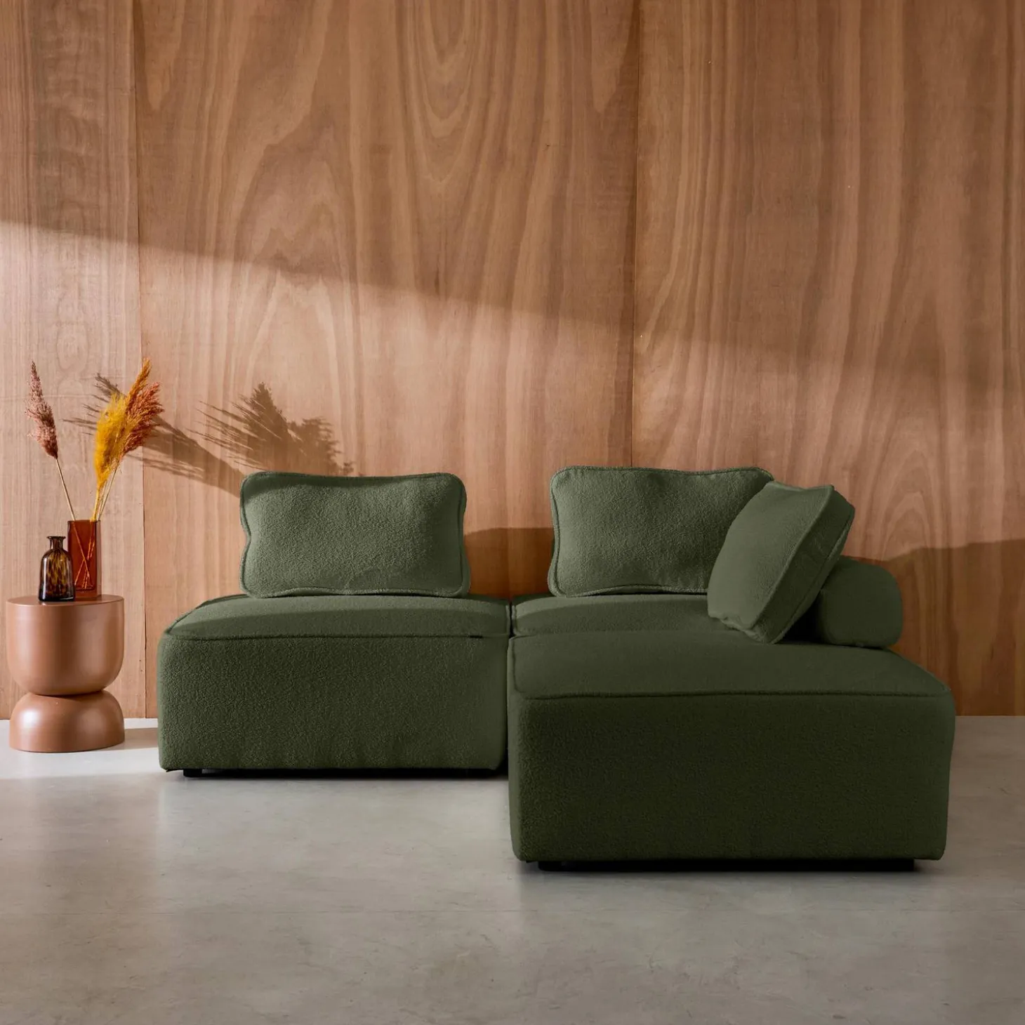 Sofá modular em tecido boucle de 3 lugares
