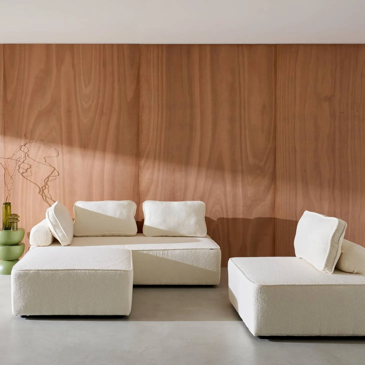 Sofá modular em tecido bouclé, 3 lugares