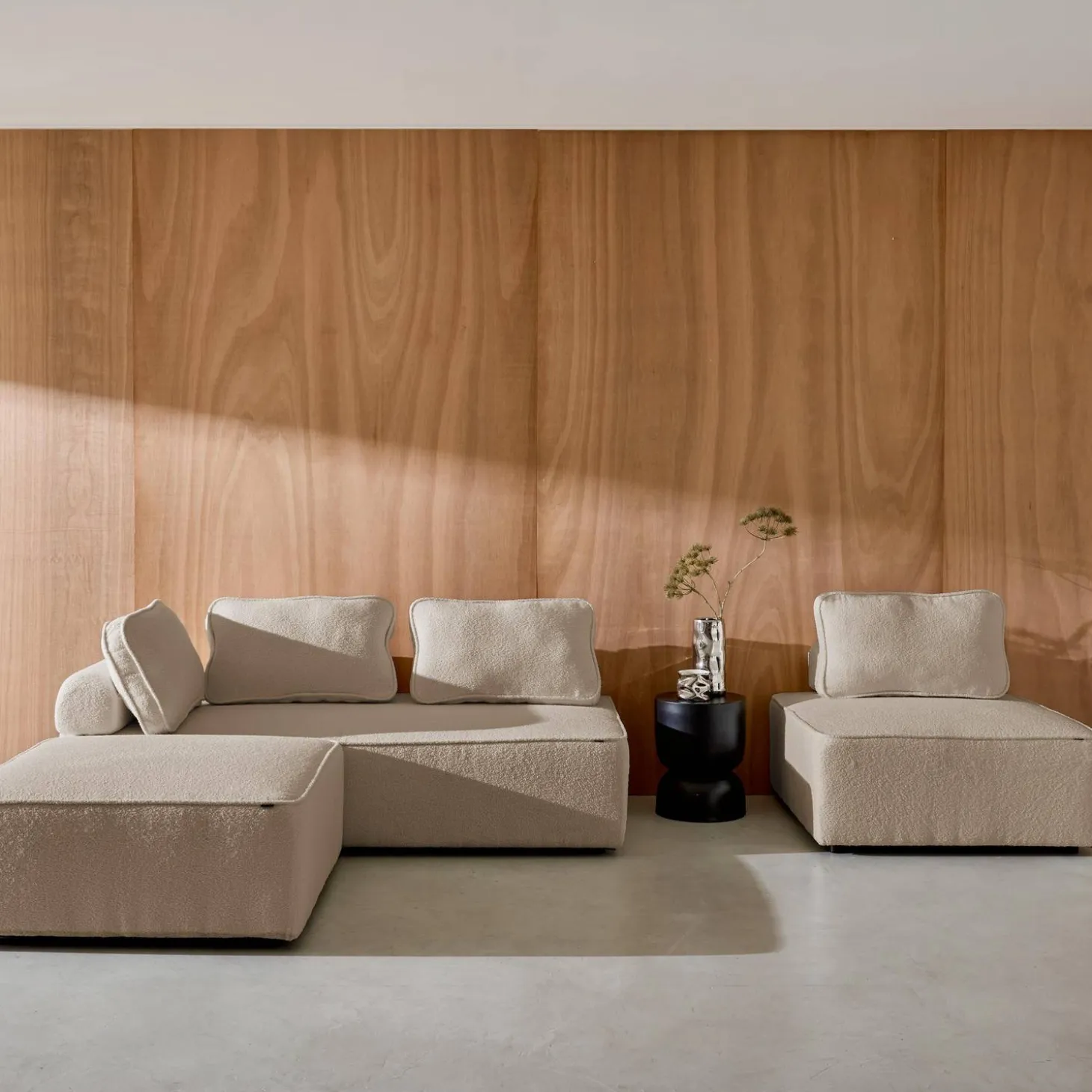 Sofá modular em tecido bouclé, 3 lugares