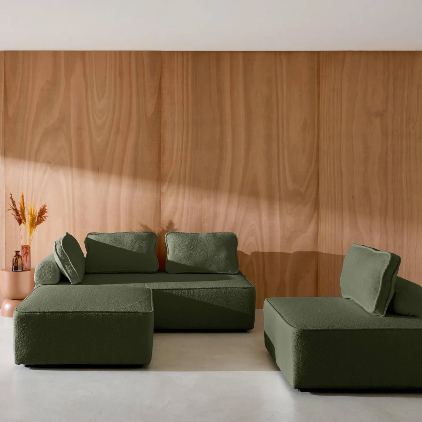 Sofá modular em tecido bouclé, 3 lugares