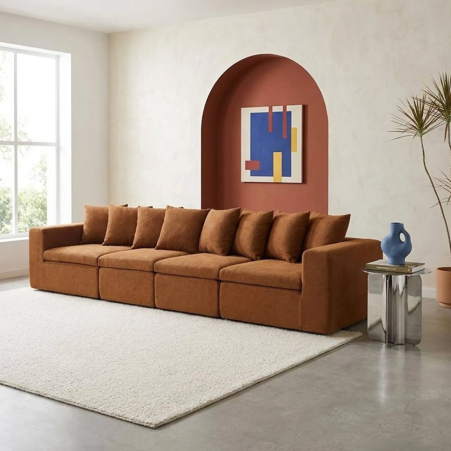 Sofá modular em tecido chenille, 4 lugares