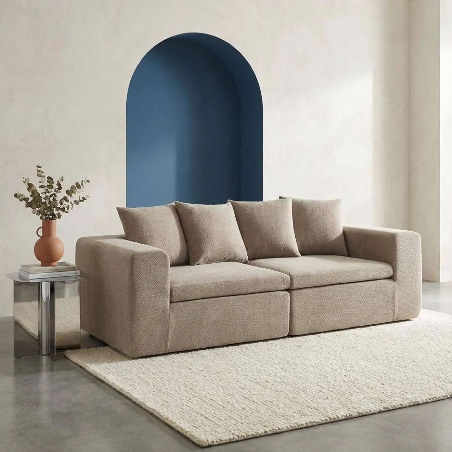 Sofá modular em tecido chenille, 2 lugares