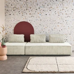 Sofá modular em tecido veludo canelado de 3 lugares
