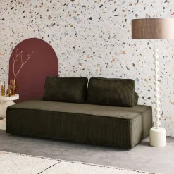 Sofá modular em tecido veludo canelado de 2 lugares