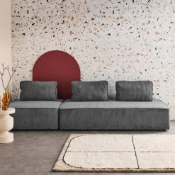 Sofá modular em tecido veludo canelado de 3 lugares