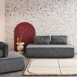 Sofá modular em tecido veludo canelado de 3 lugares