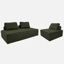 Sofá modular em tecido veludo canelado de 3 lugares
