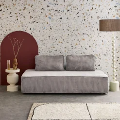 Sofá modular em tecido veludo canelado de 2 lugares