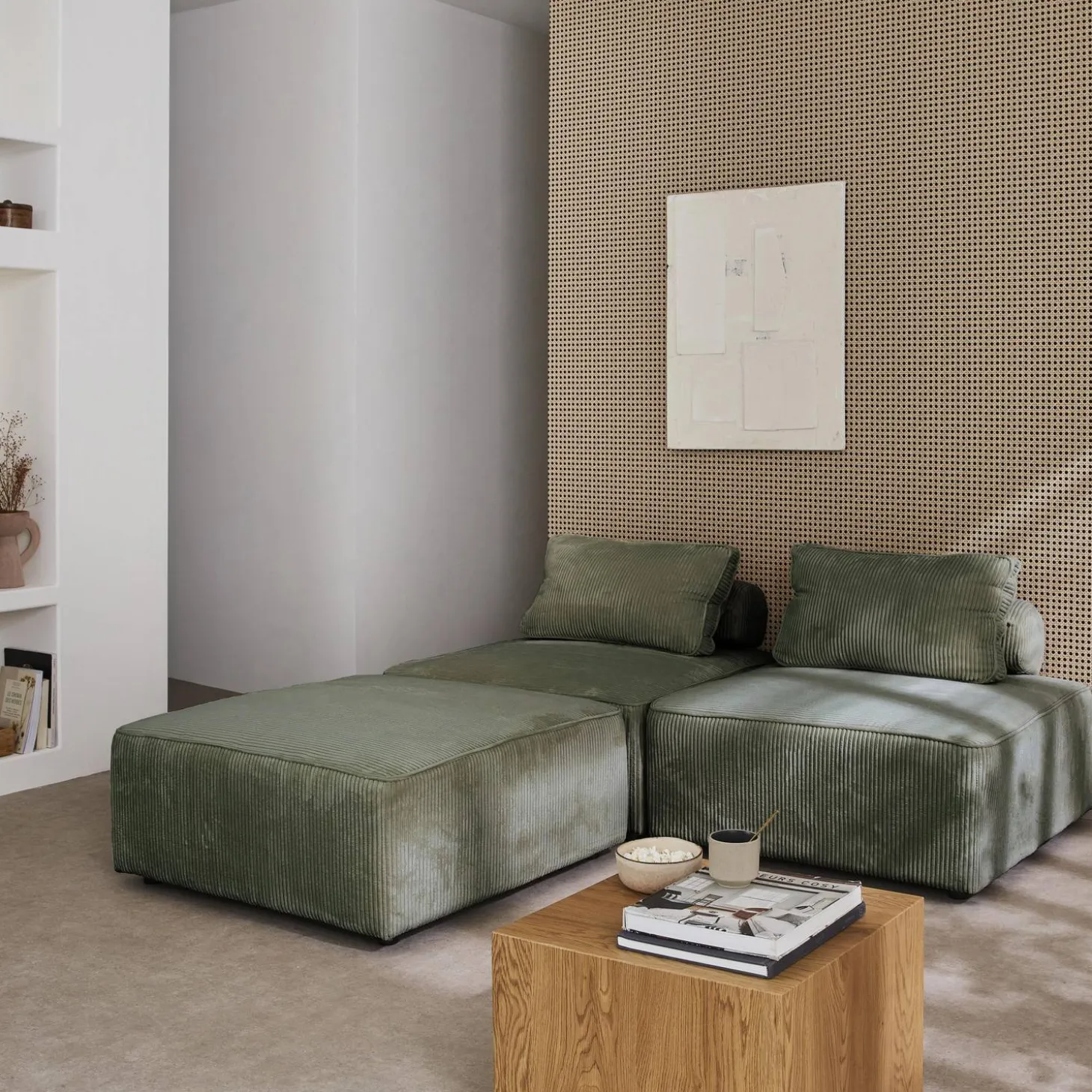 Sofá modular em veludo canelado, 3 lugares