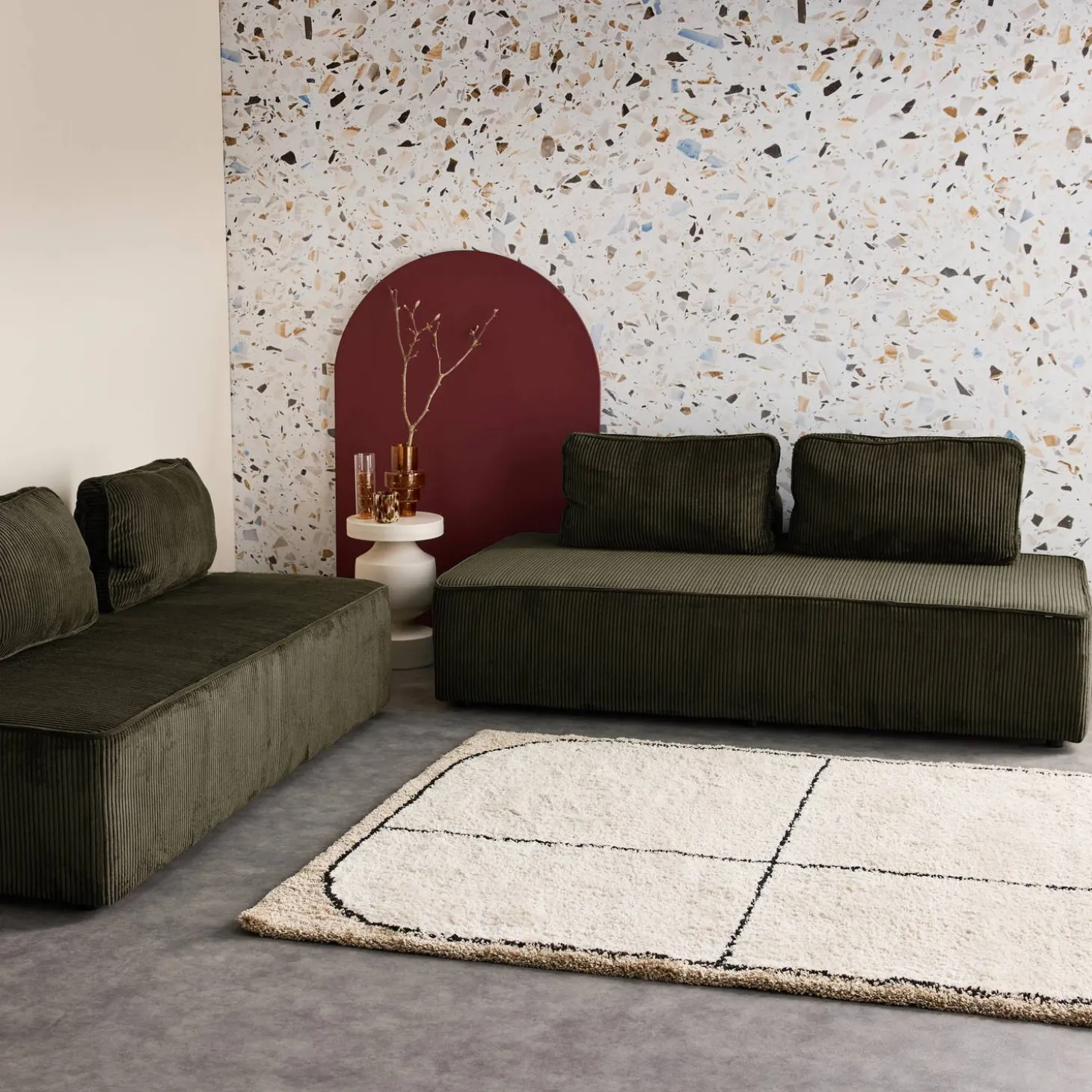 Sofá modular em veludo canelado, 4 lugares