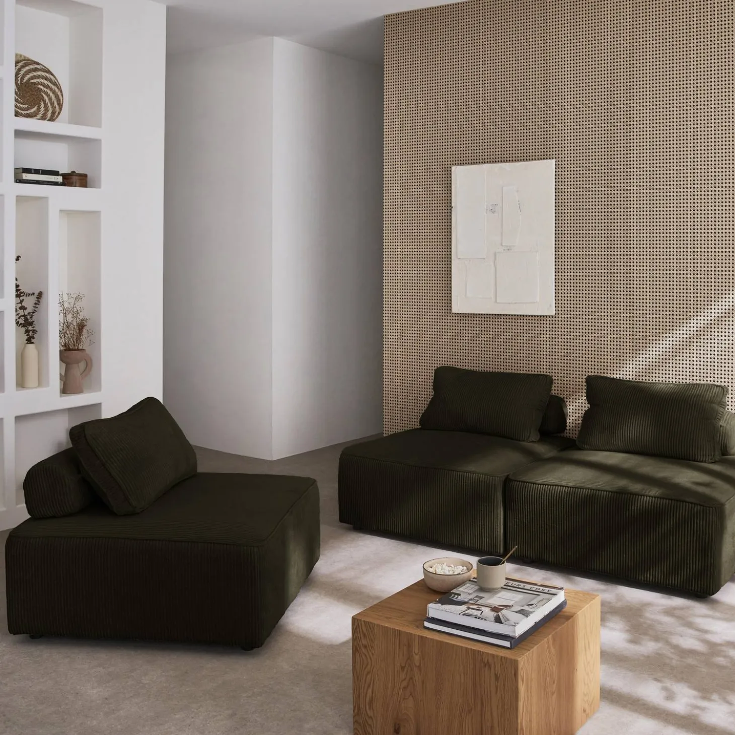 Sofá modular em veludo canelado, 3 lugares