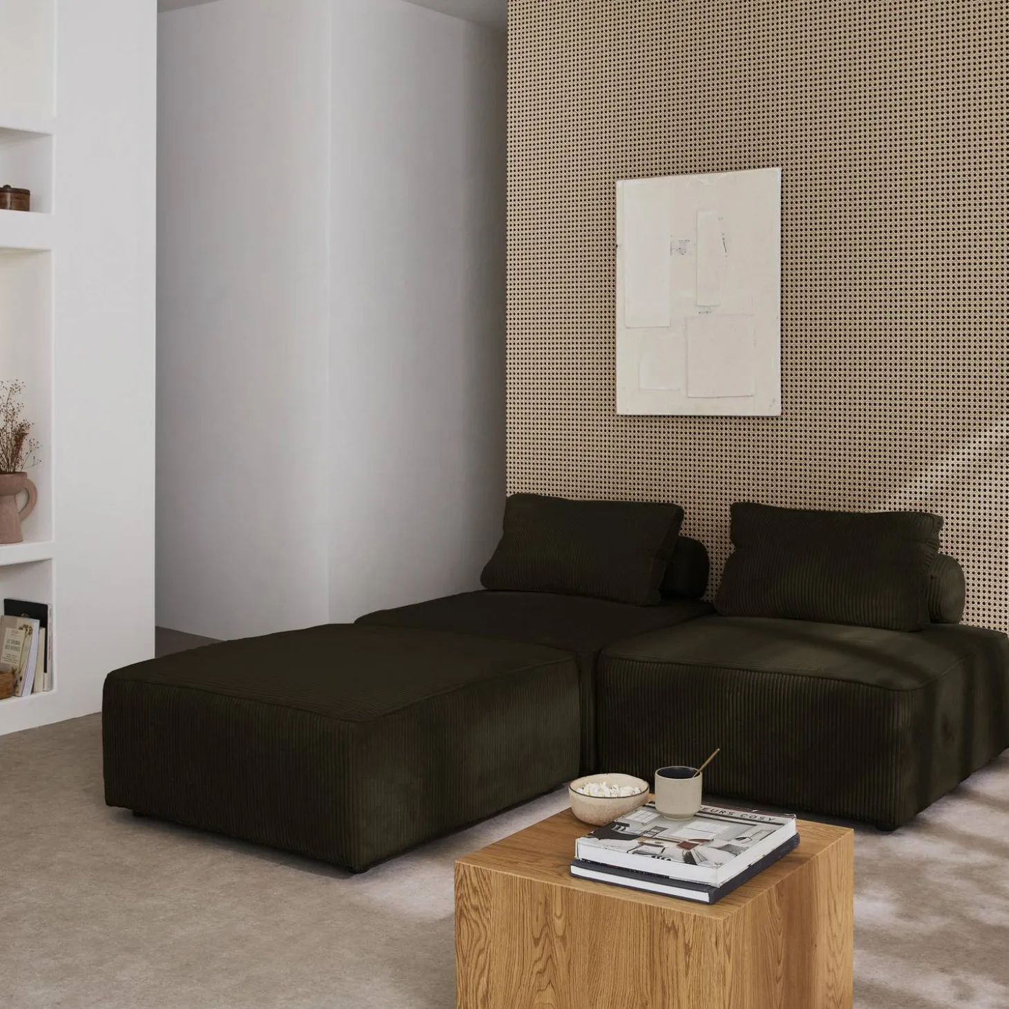 Sofá modular em veludo canelado, 3 lugares