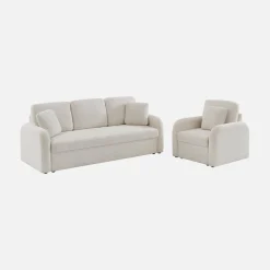 Sofá + poltrona em tecido bouclé, 3 lugares