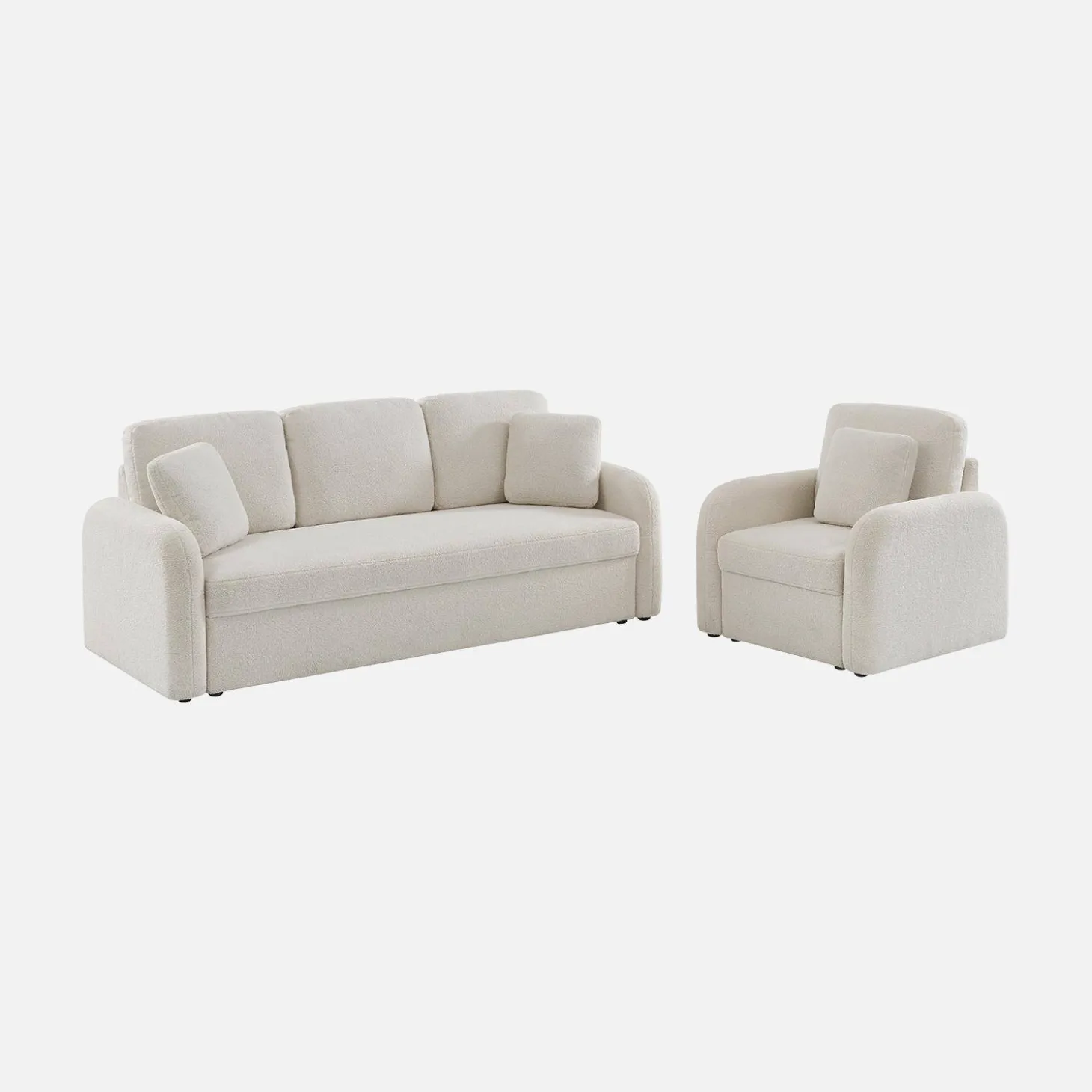 Sofá + poltrona em tecido bouclé, 3 lugares