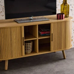 Suporte de TV escandinavo com portas ranhuradas, 120cm