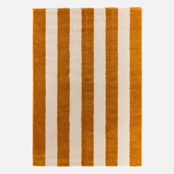 Tapete de interior com riscas ocre e brancas