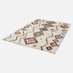 Tapete felpudo, estilo berbere, creme e multicolorido