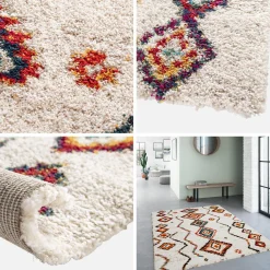 Tapete felpudo, estilo berbere, creme e multicolorido