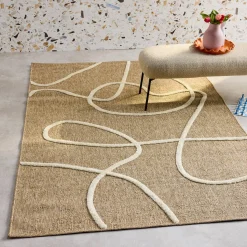 Tapete interior efeito juta, padrão gráfico em relevo branco