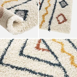 Tapete interior padrão berbere creme, azul e laranja