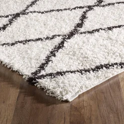 Tapete interior shaggy, estilo berbere, branco e preto