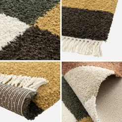 Tapete interior shaggy padrão geométrico multicolorido com franjas