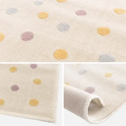 Tapete para crianças com bolinhas grandes, tapete de interior creme, azul, amarelo, roxo 120 x 170cm