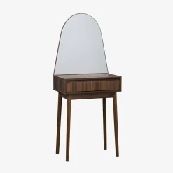Toucador decorado efeito madeira, espelho arredondado, 60cm
